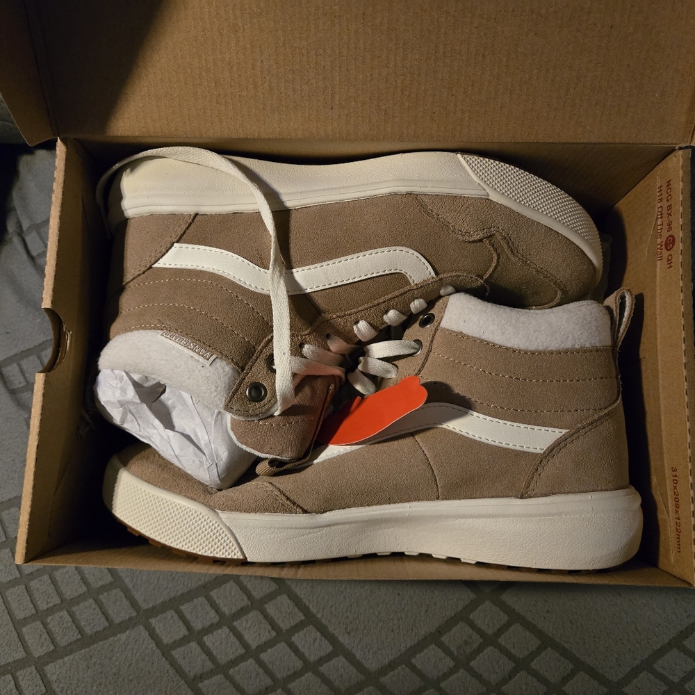 Vans Tan and White High-Top Sneakers